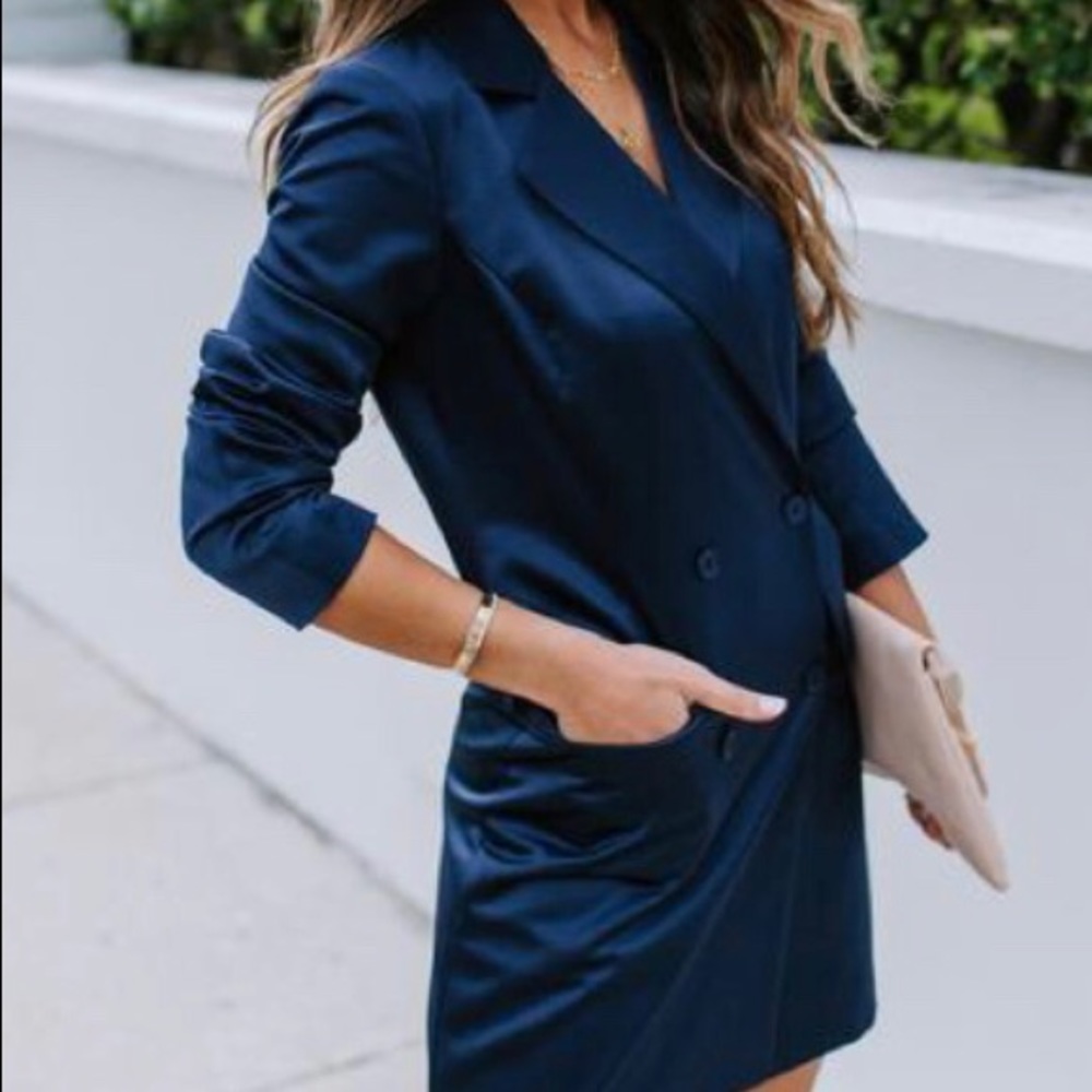 Blue satin blazer dress